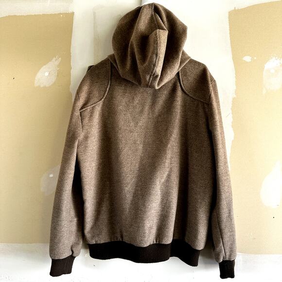 Nobis Bomber Utility Jacket Angora Hood Zip Up 4 Pocket Ribbed Trim Wool Brown L - Picture 5 of 5
